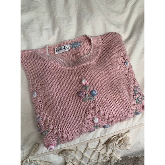 5/$20 💥 Vintage pink Sweater floral small medium By Design 80s 70s - Picture 7 of 7